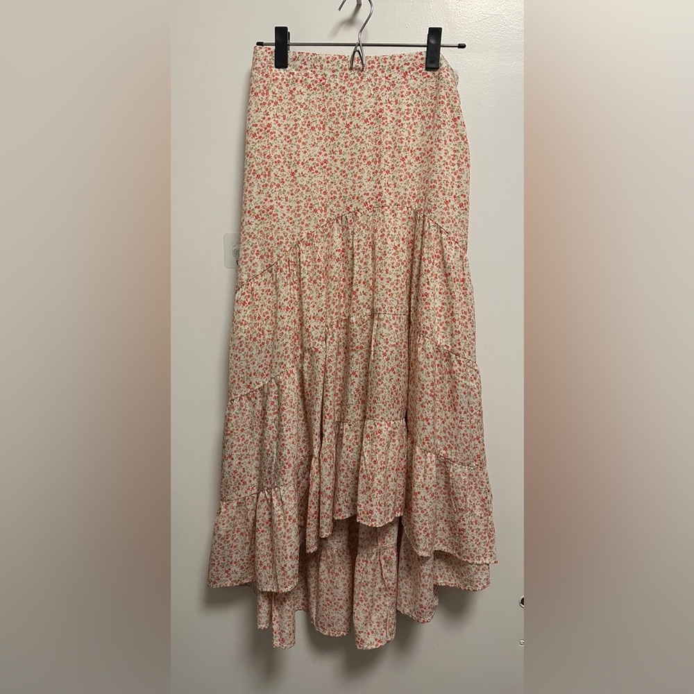 Big hit fashion floral high low midi skirt